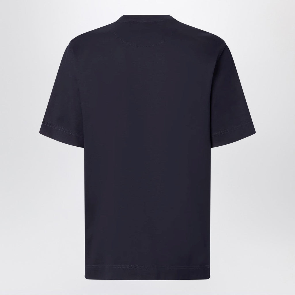 Fendi Dark Blue Cotton T-Shirt With Logo Men