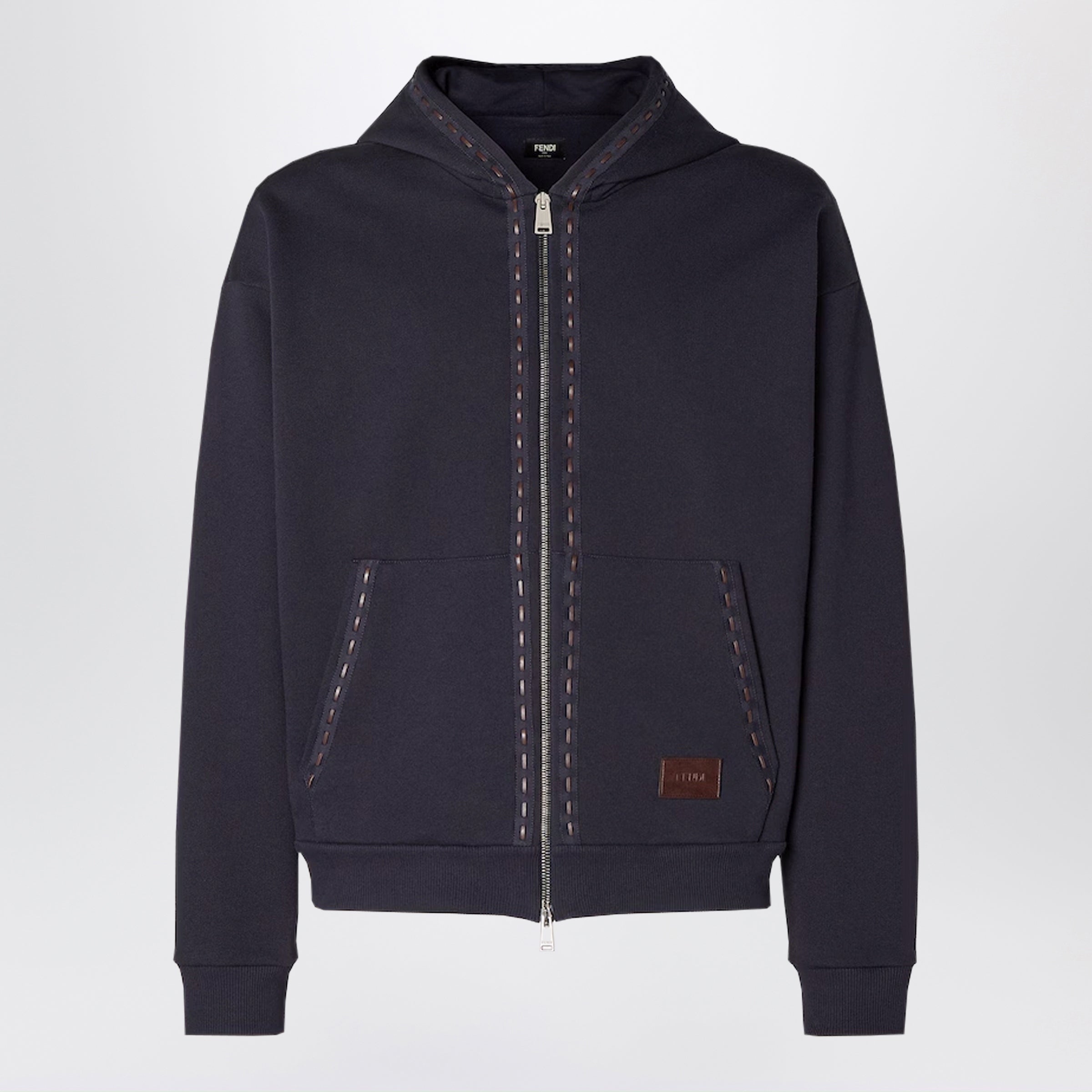 Fendi Navy Blue Cotton Zip-Up Hoodie Men