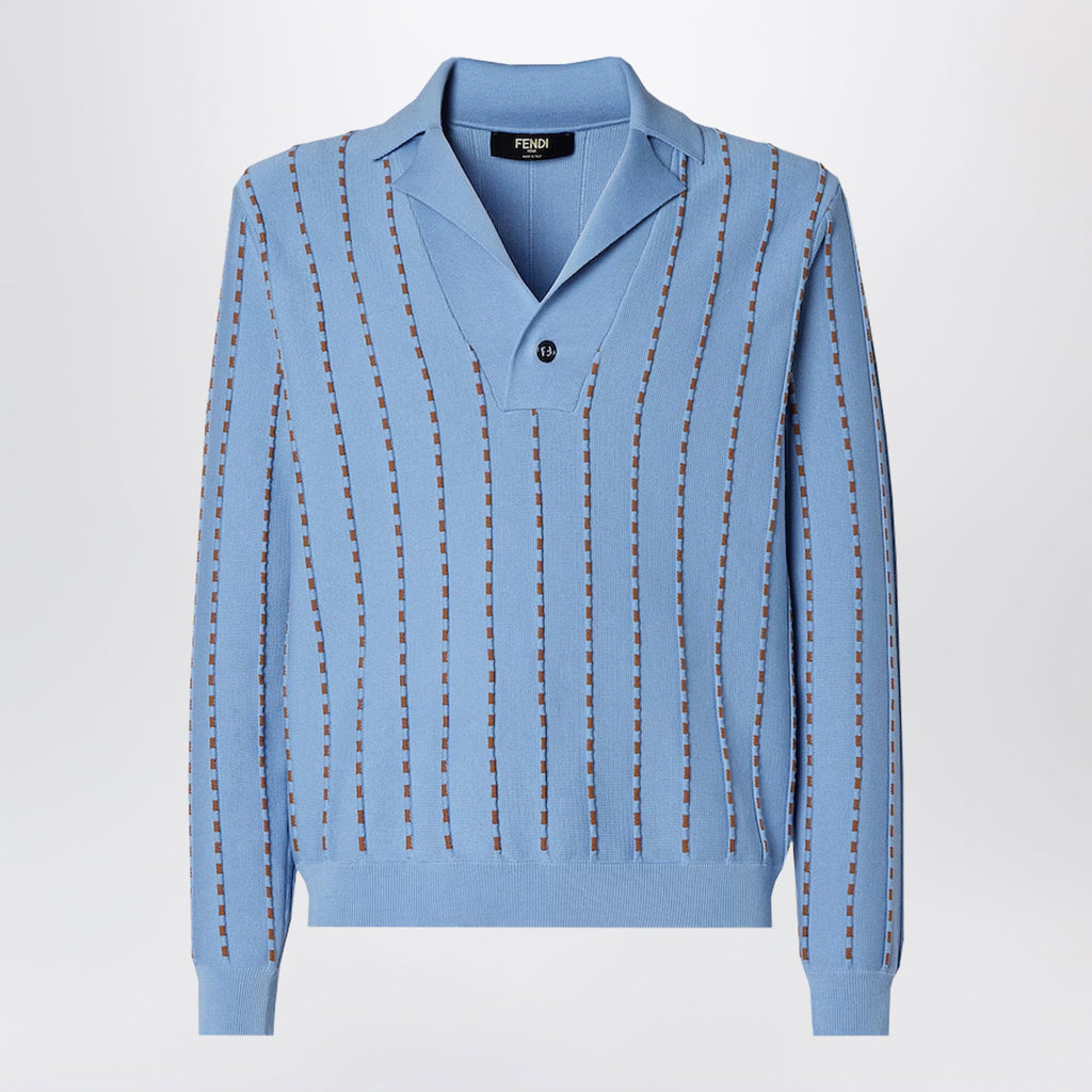 Fendi Light Blue Cotton Knit Jumper Men