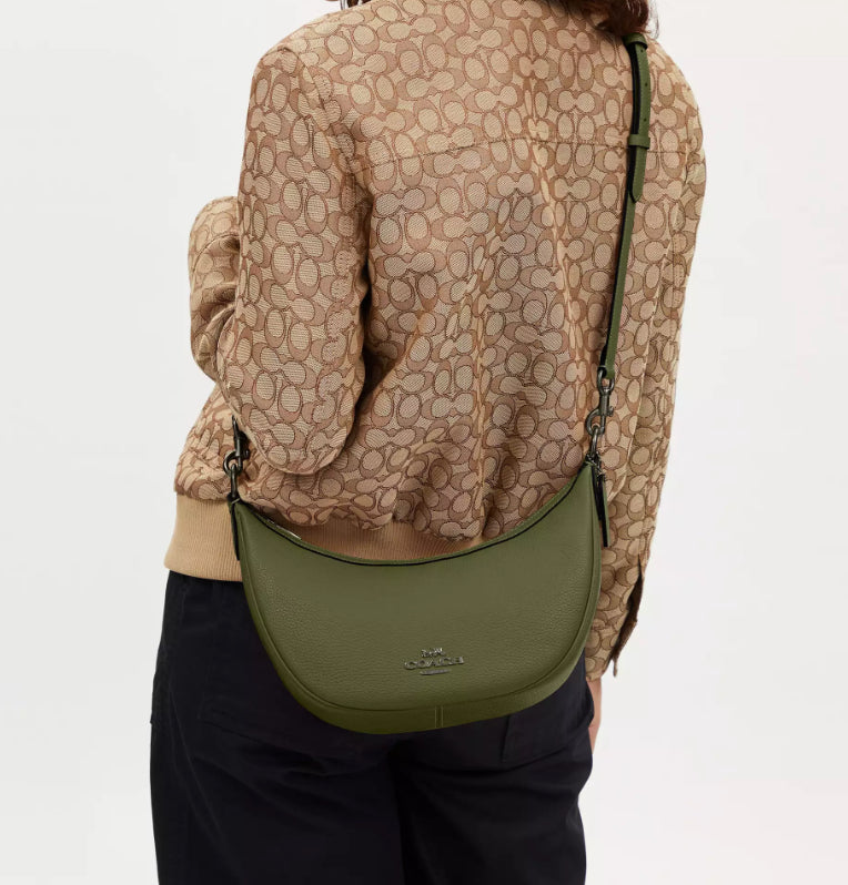 NWT Coach Aria Shoulder Leather Handbag In Military Green