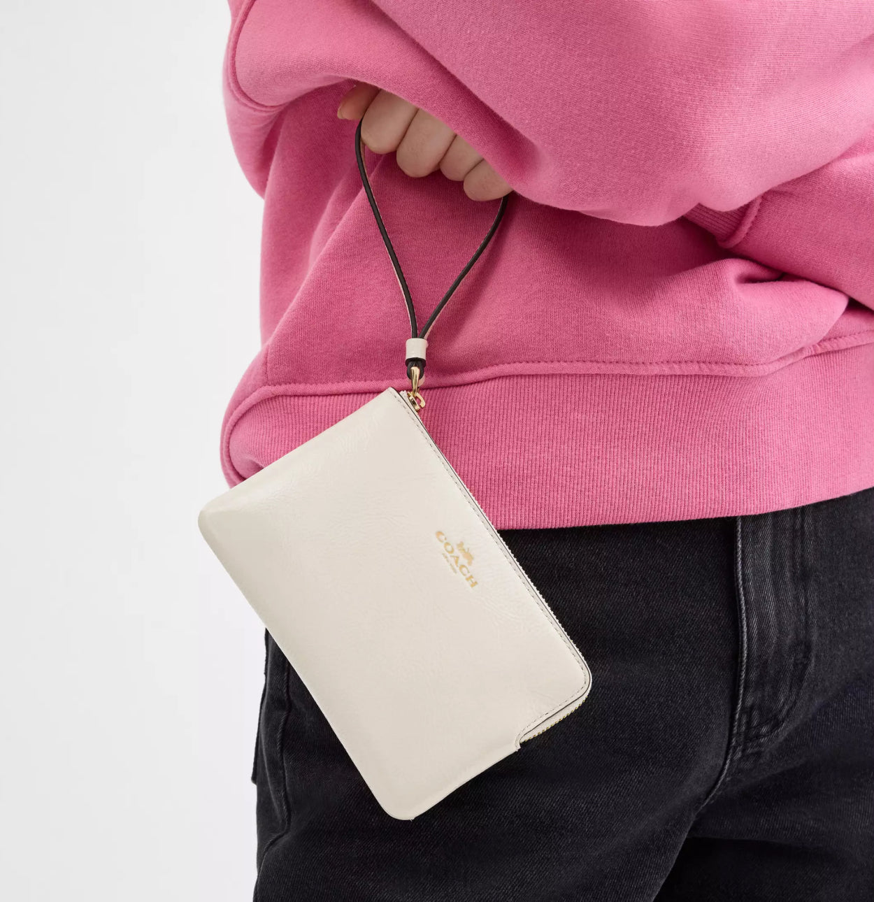 NWT Coach Leather Corner Zip Wristlet Wallet In Chalk