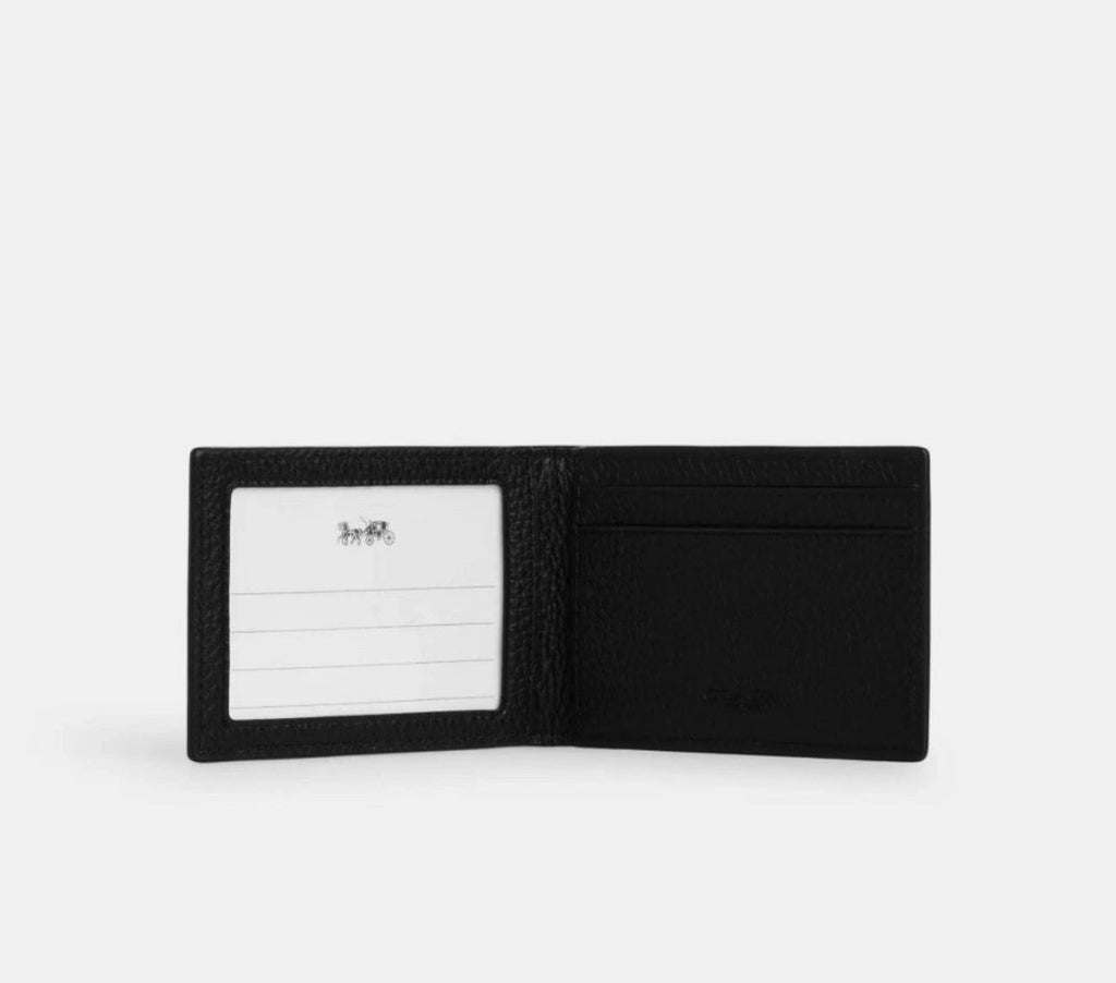 NWT Coach Men’s Compact Billfold Wallet in Refined Pebble- Black