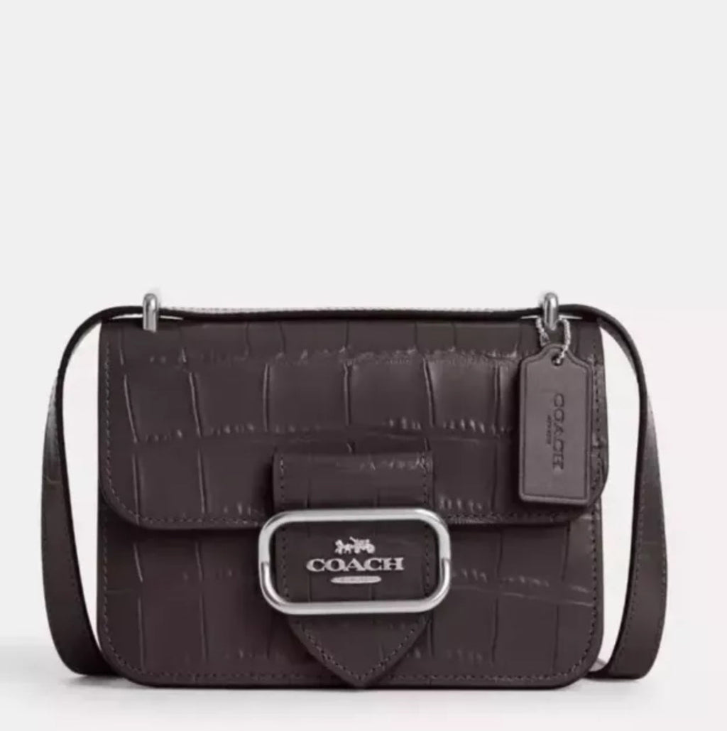 NWT Coach Morgan Square Crossbody Bag Amethyst In Croc Embossed & Smooth Leather