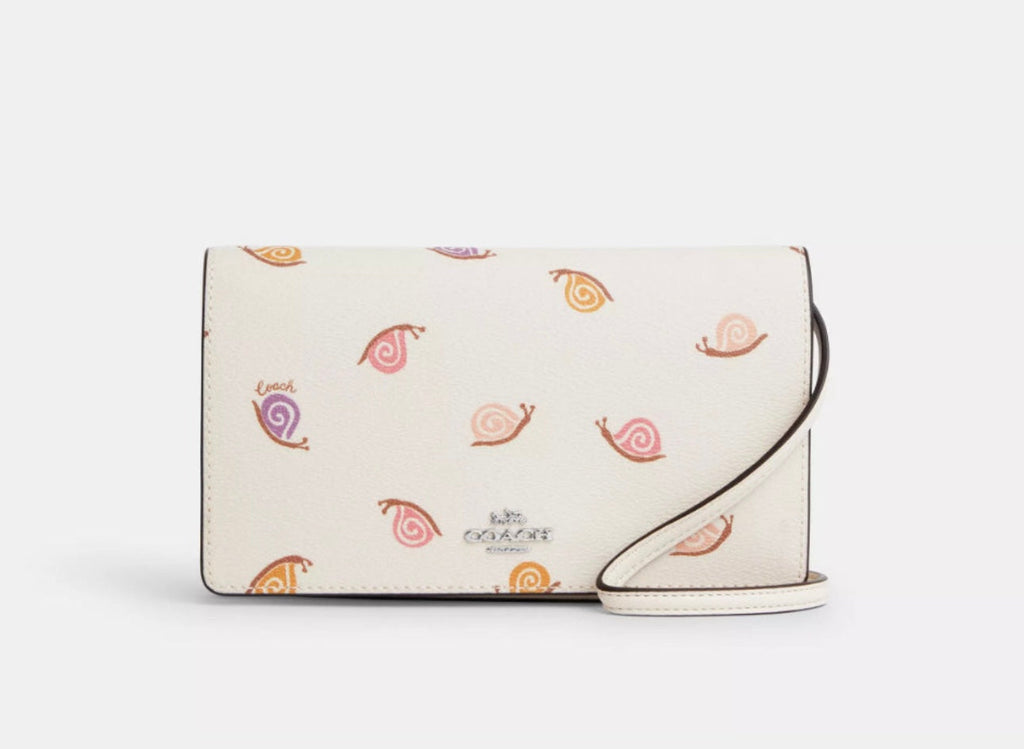 NWT Coach Anna Foldover Clutch/ Crossbody Bag with Snail Print