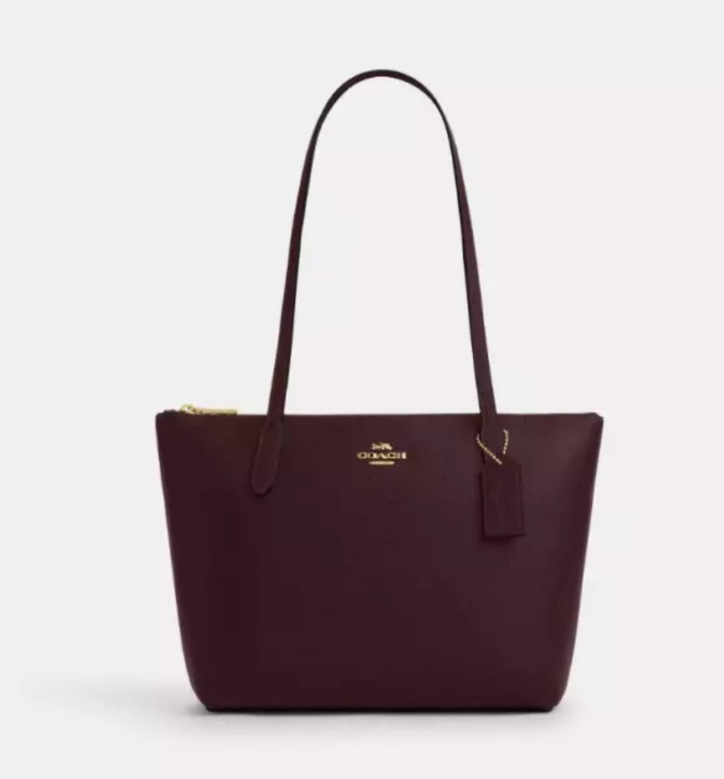 NWT Coach Leather Fiona Zip Tote In Gold/Wine
