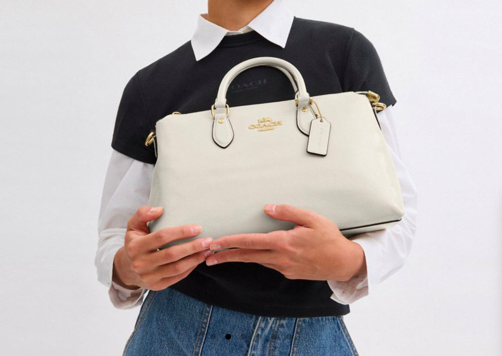 NWT Coach Georgia Satchel Bag In Patent Leather Gold/Pearl