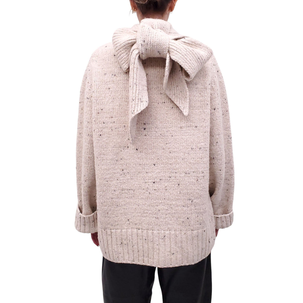GANNI CREAM KNIT SWEATER WITH ATTACHED SCARF - SIZE S/M