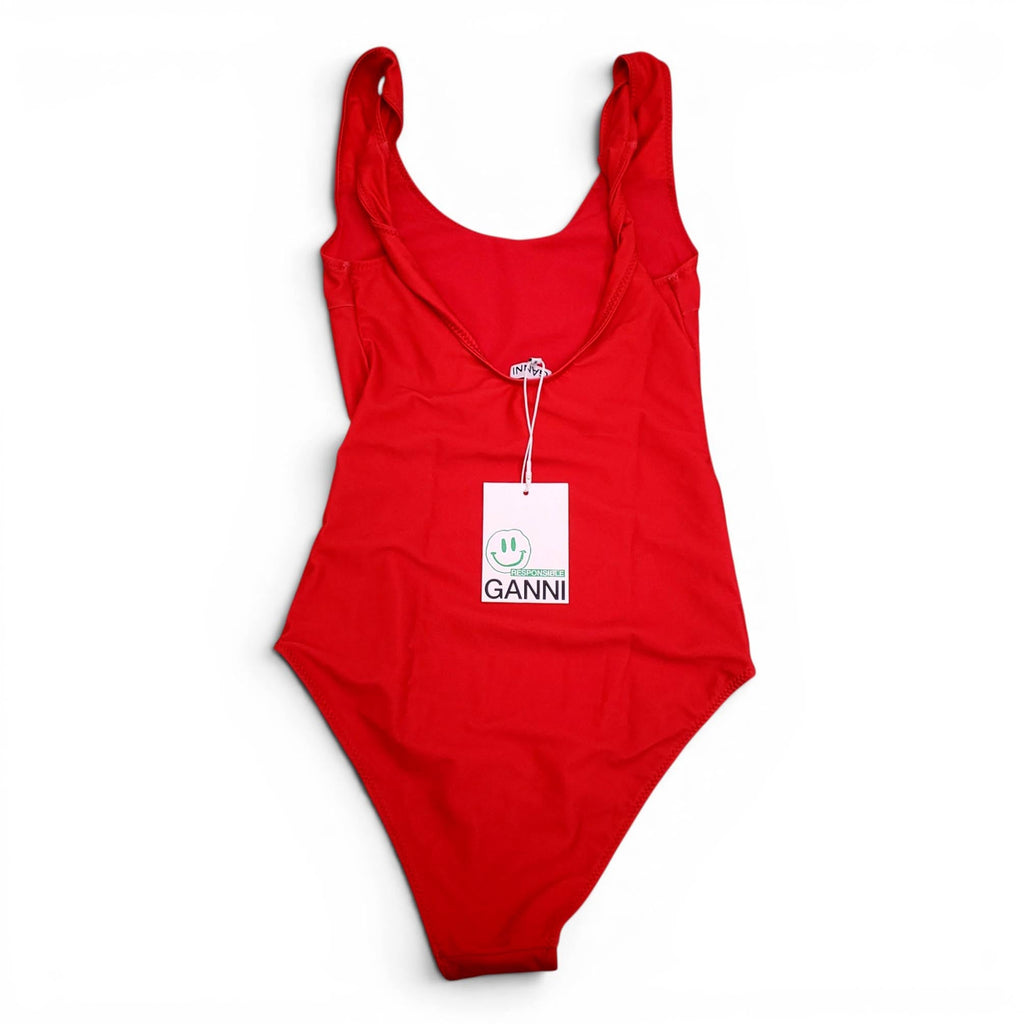 GANNI RED SMILEY-FACE ONE-PIECE SWIMSUIT - SIZE 32