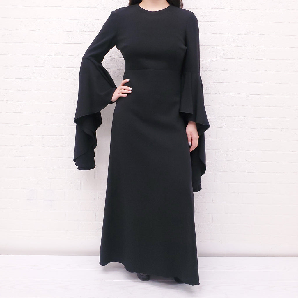 GIAMBATTISTA VALLI BLACK BELL SLEEVE GOWN - SIZE 40