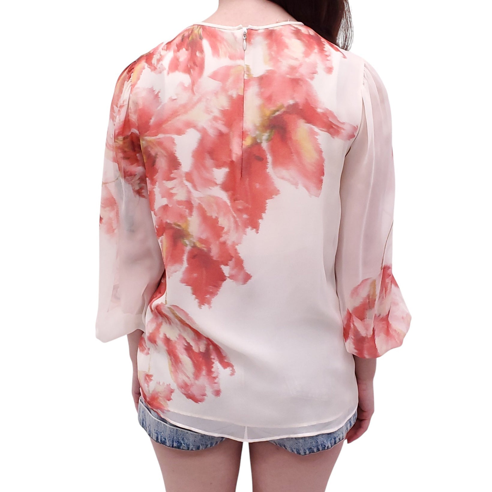 GIAMBATTISTA VALLI CREAM AND PINK FLORAL SILK BLOUSE - SIZE 40