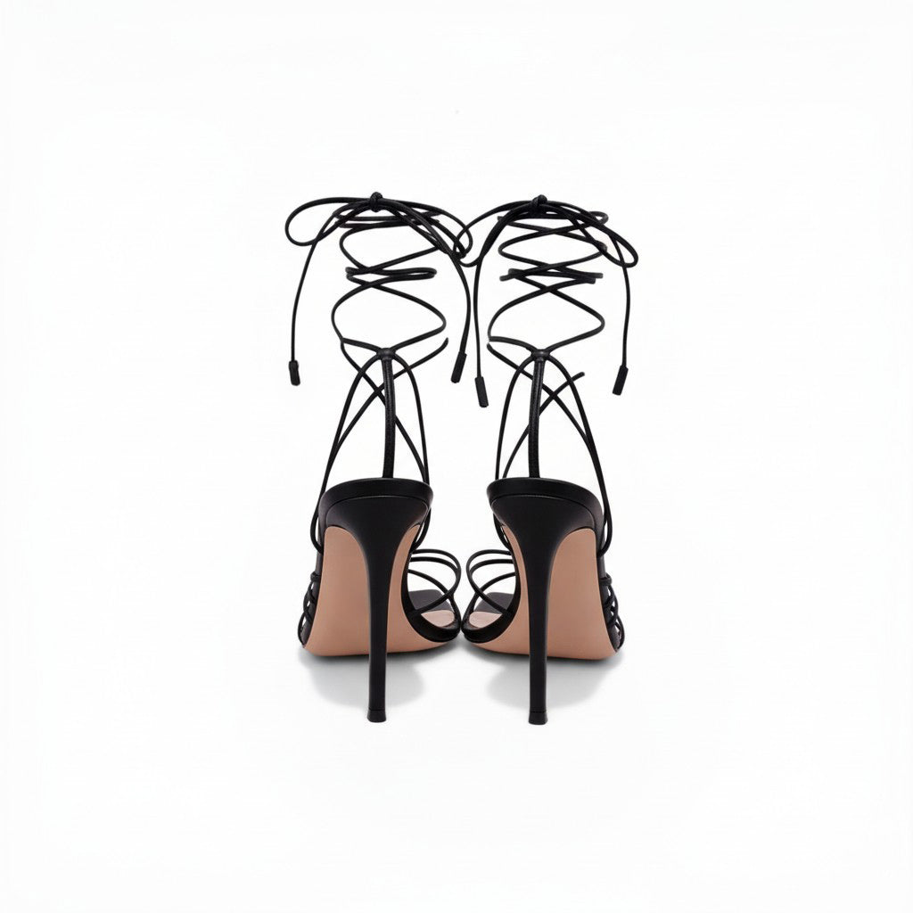 GIANVITO ROSSI BLACK LACE UP SANDAL HEELS - SIZE 39.5