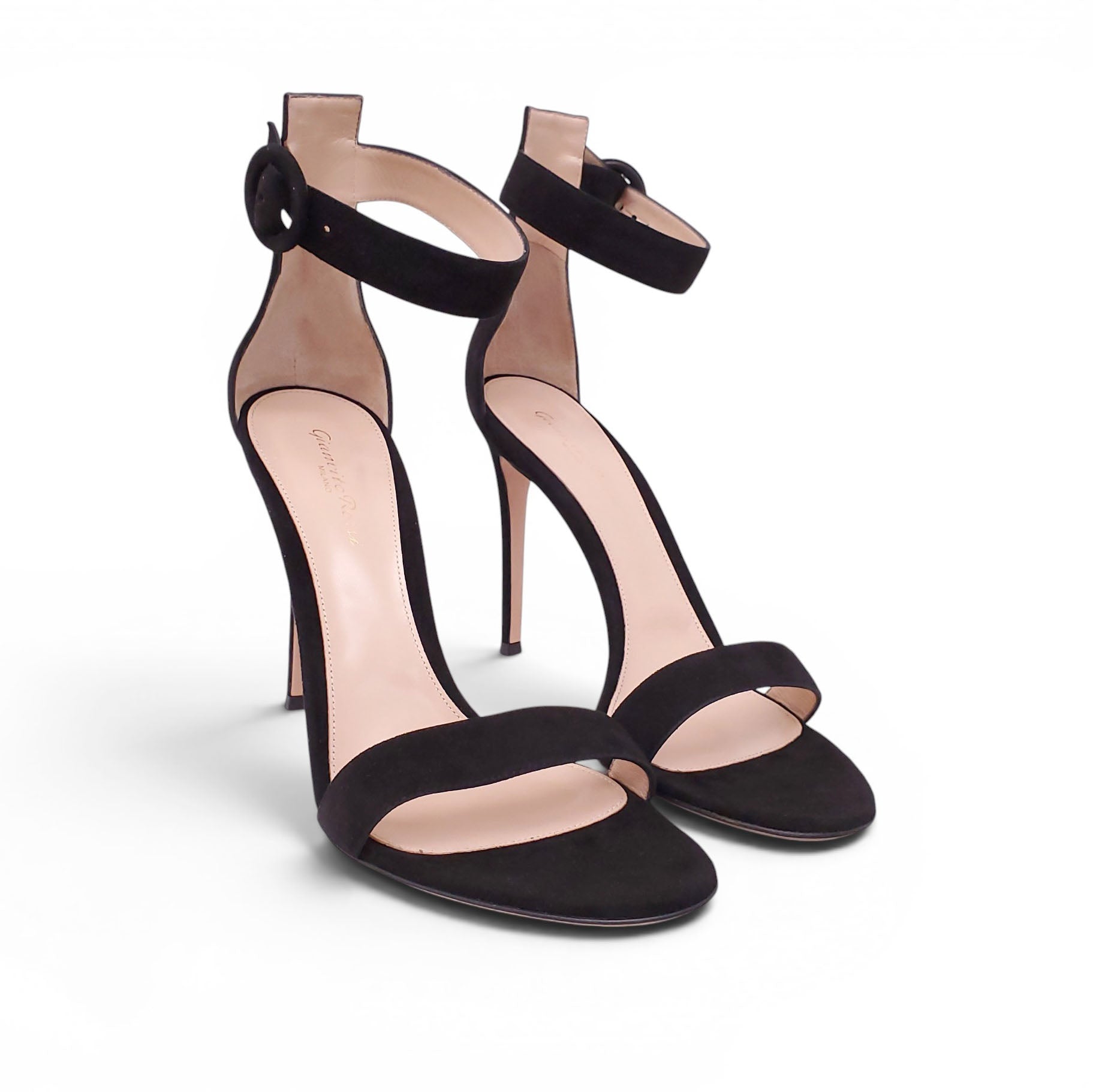 GIANVITO ROSSI BLACK SUEDE 'PORTOFINO 105MM' SANDAL HEELS - SIZE 41