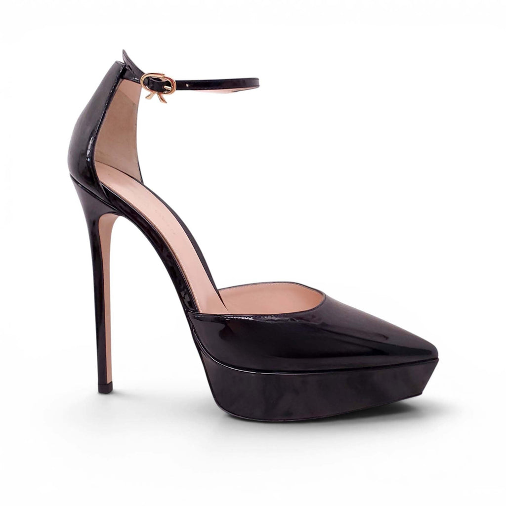 GIANVITO ROSSI 'KASIA 105MM' BLACK PATENT PLATFORM HEELS - SIZE 40