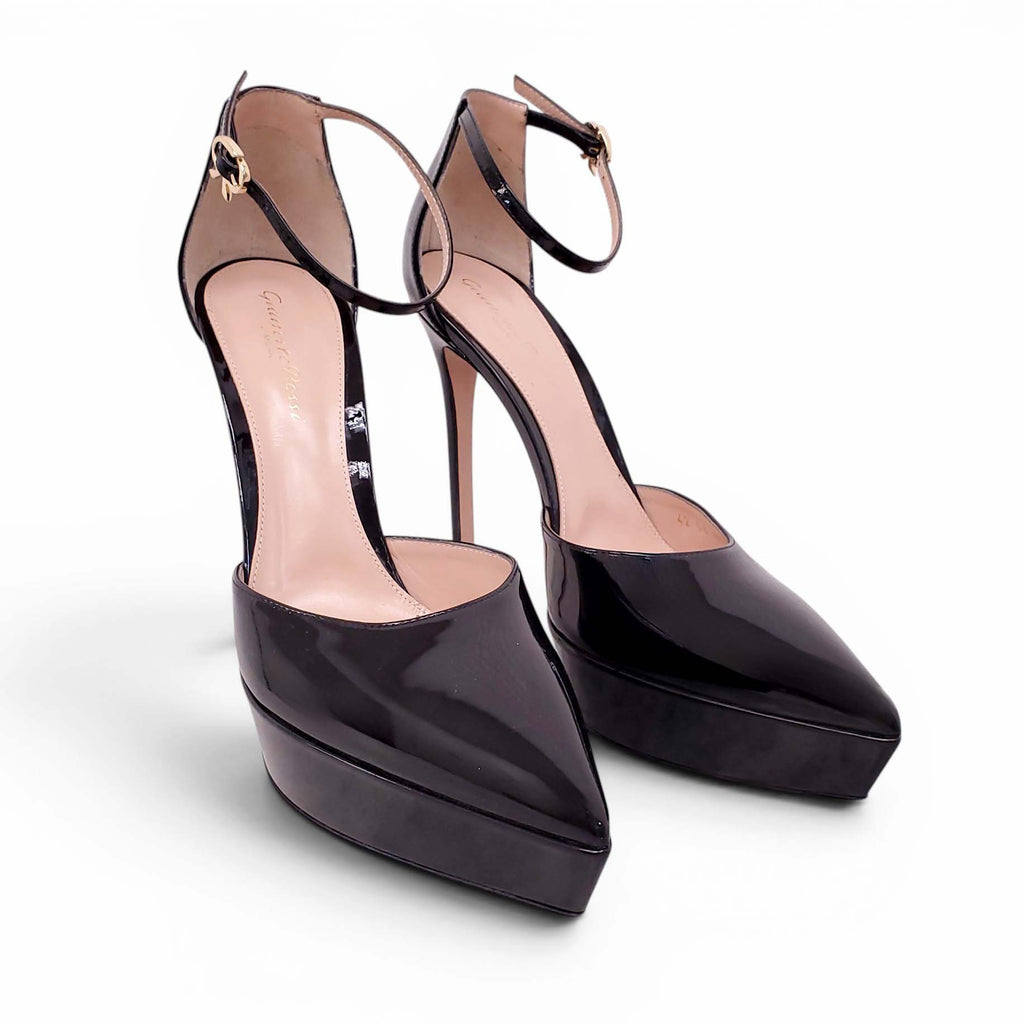 GIANVITO ROSSI 'KASIA 105MM' BLACK PATENT PLATFORM HEELS - SIZE 40