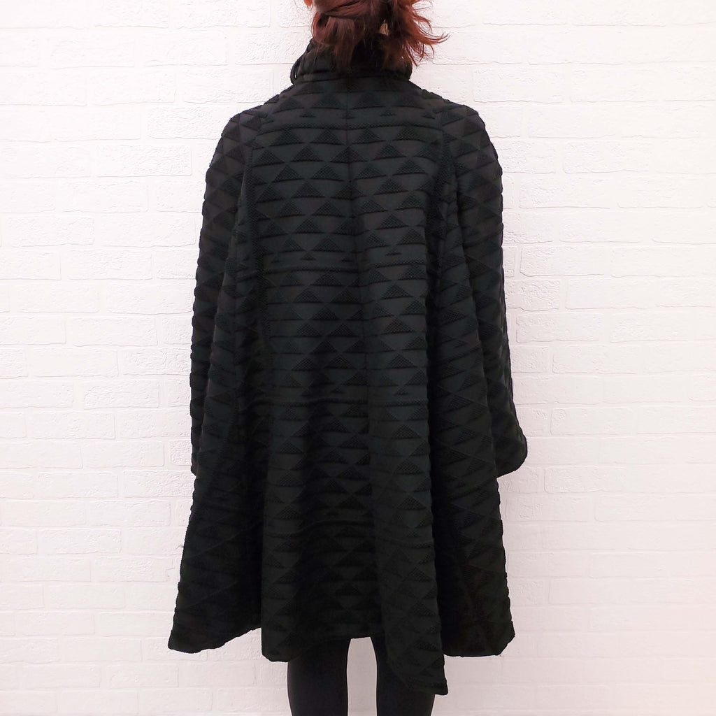 GIORGIO ARMANI BLACK PATTERNED CAPE COAT - SIZE L/XL