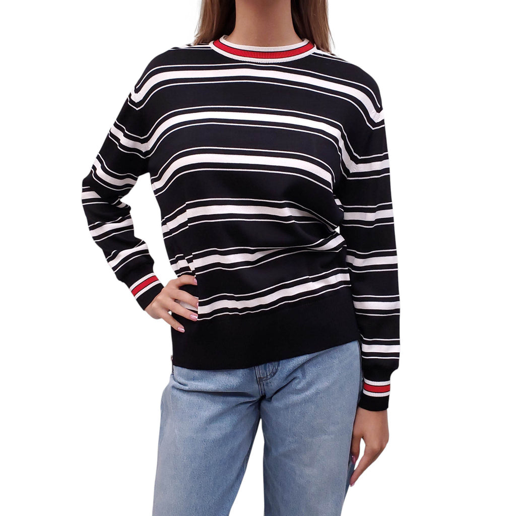 GIVENCHY BLACK AND WHITE STRIPED CREWNECK SWEATER - SIZE S