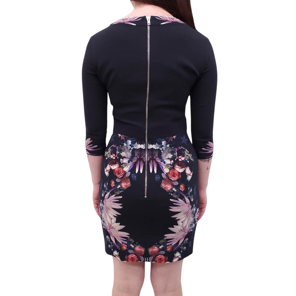 GIVENCHY BLACK DRESS WITH FLORAL DETAIL - SIZE 40