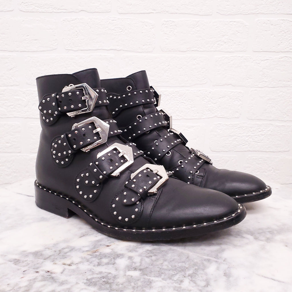GIVENCHY BLACK STUDDED BUCKLE BOOTS - SIZE 35.5