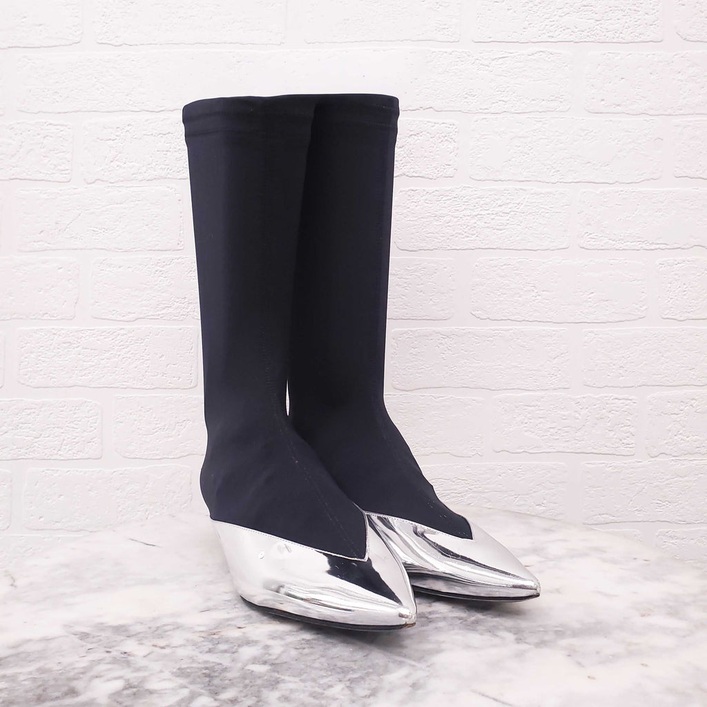 GIVENCHY SILVER PATENT LEATHER SOCK BOOTS - SIZE 37