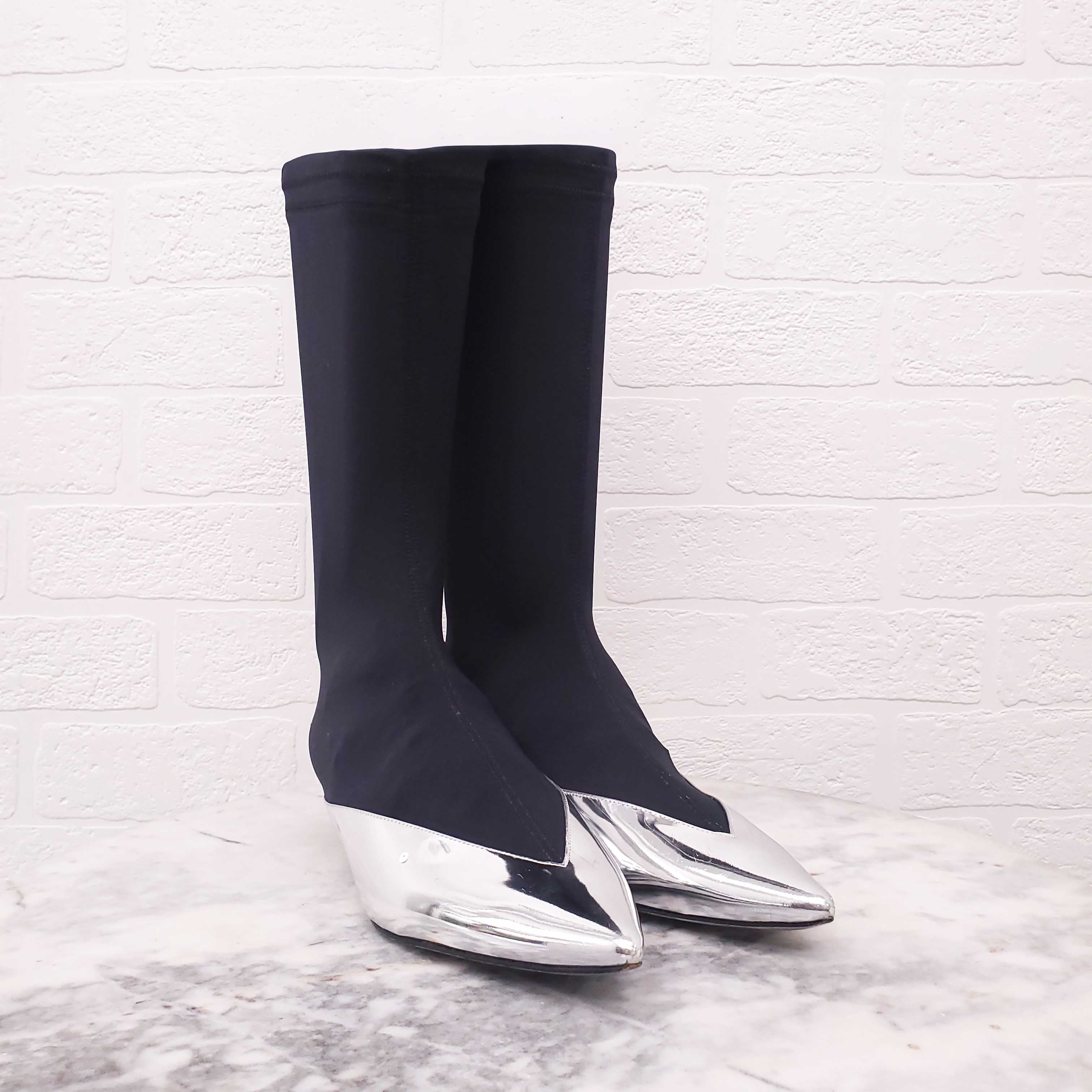 GIVENCHY SILVER PATENT LEATHER SOCK BOOTS - SIZE 37