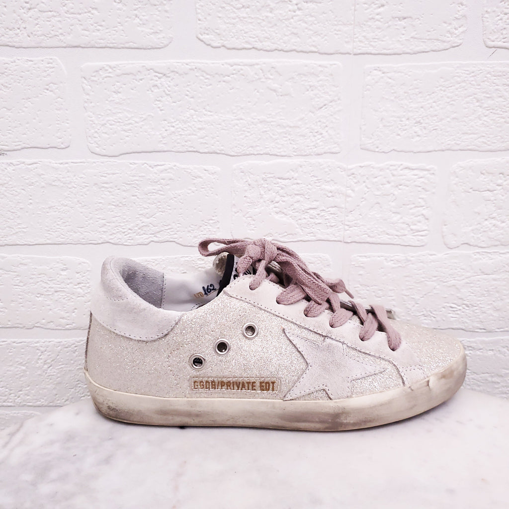GOLDEN GOOSE SILVER GLITTER 'SUPERSTAR' SNEAKERS - SIZE 34