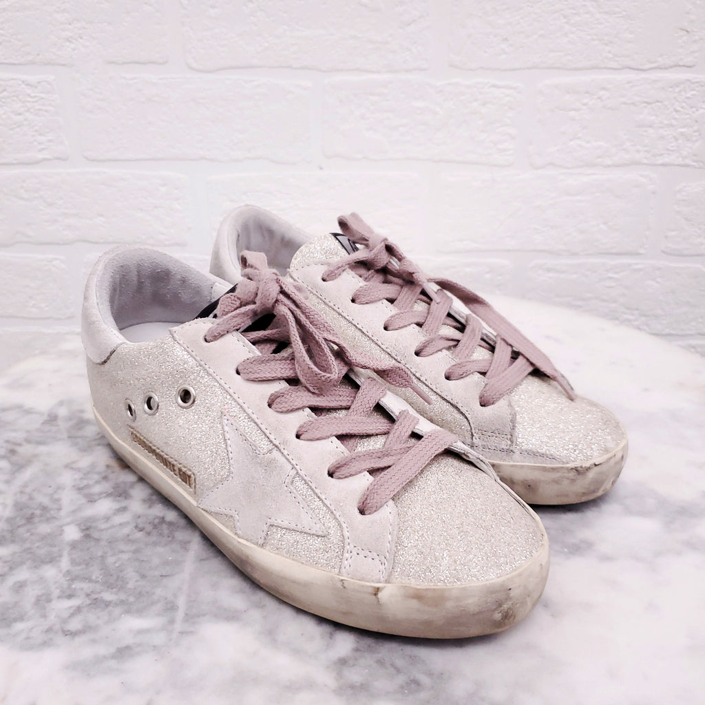 GOLDEN GOOSE SILVER GLITTER 'SUPERSTAR' SNEAKERS - SIZE 34