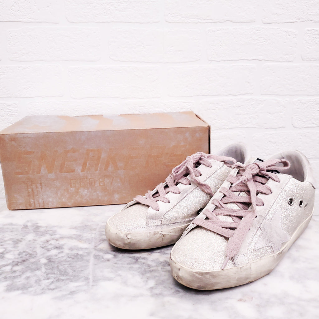 GOLDEN GOOSE SILVER GLITTER 'SUPERSTAR' SNEAKERS - SIZE 34