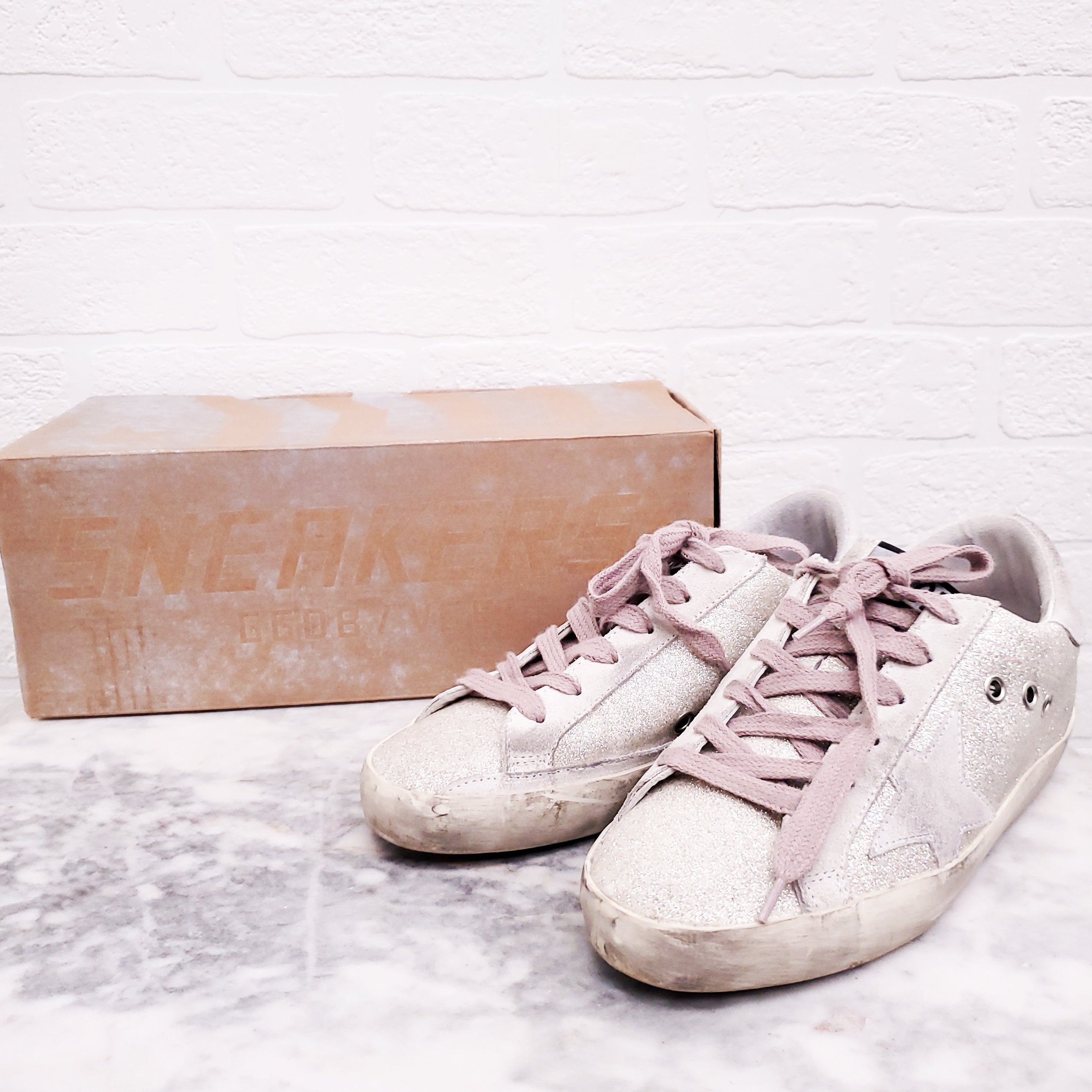 GOLDEN GOOSE SILVER GLITTER 'SUPERSTAR' SNEAKERS - SIZE 34