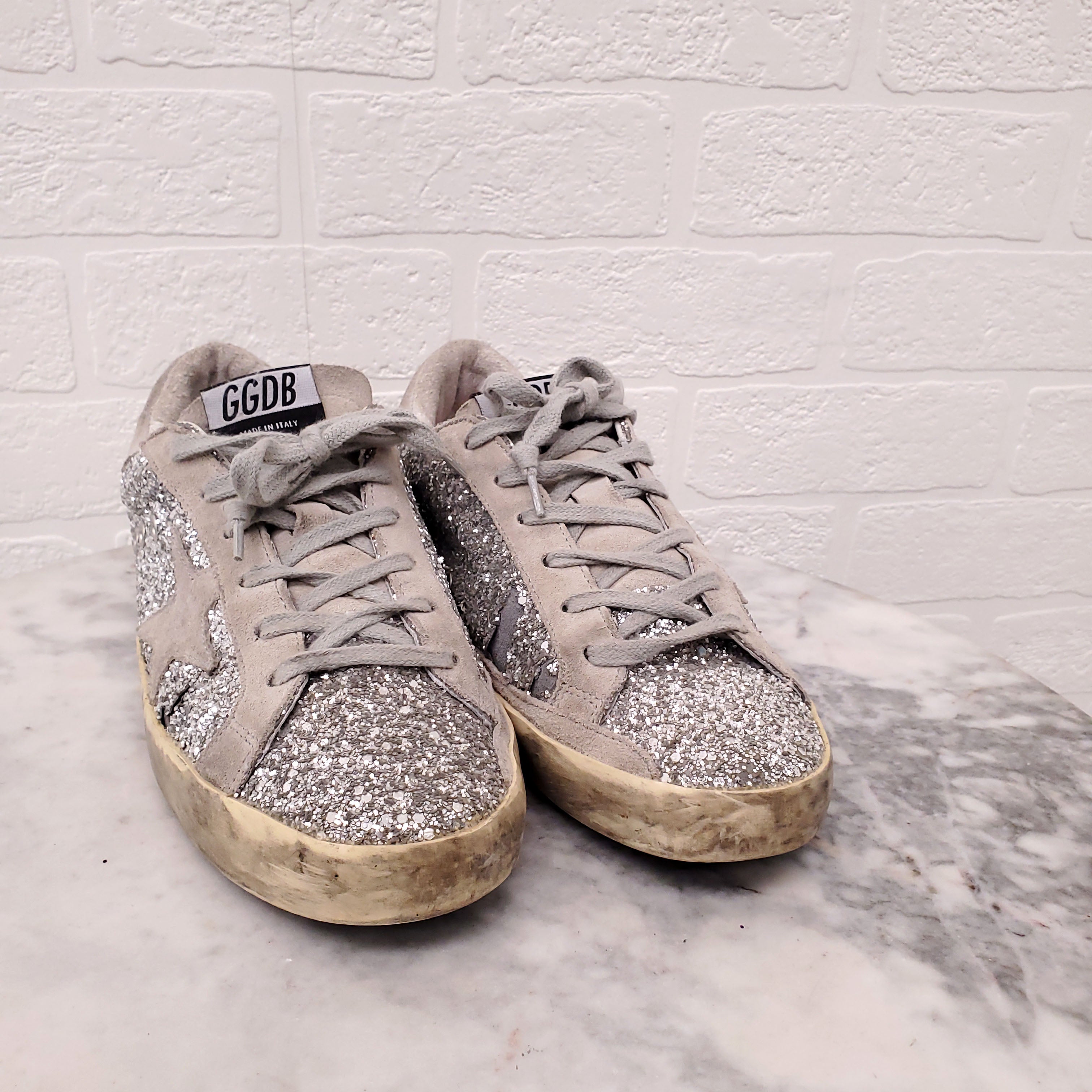 GOLDEN GOOSE SILVER SEQUIN SUPERSTARS - SIZE 38