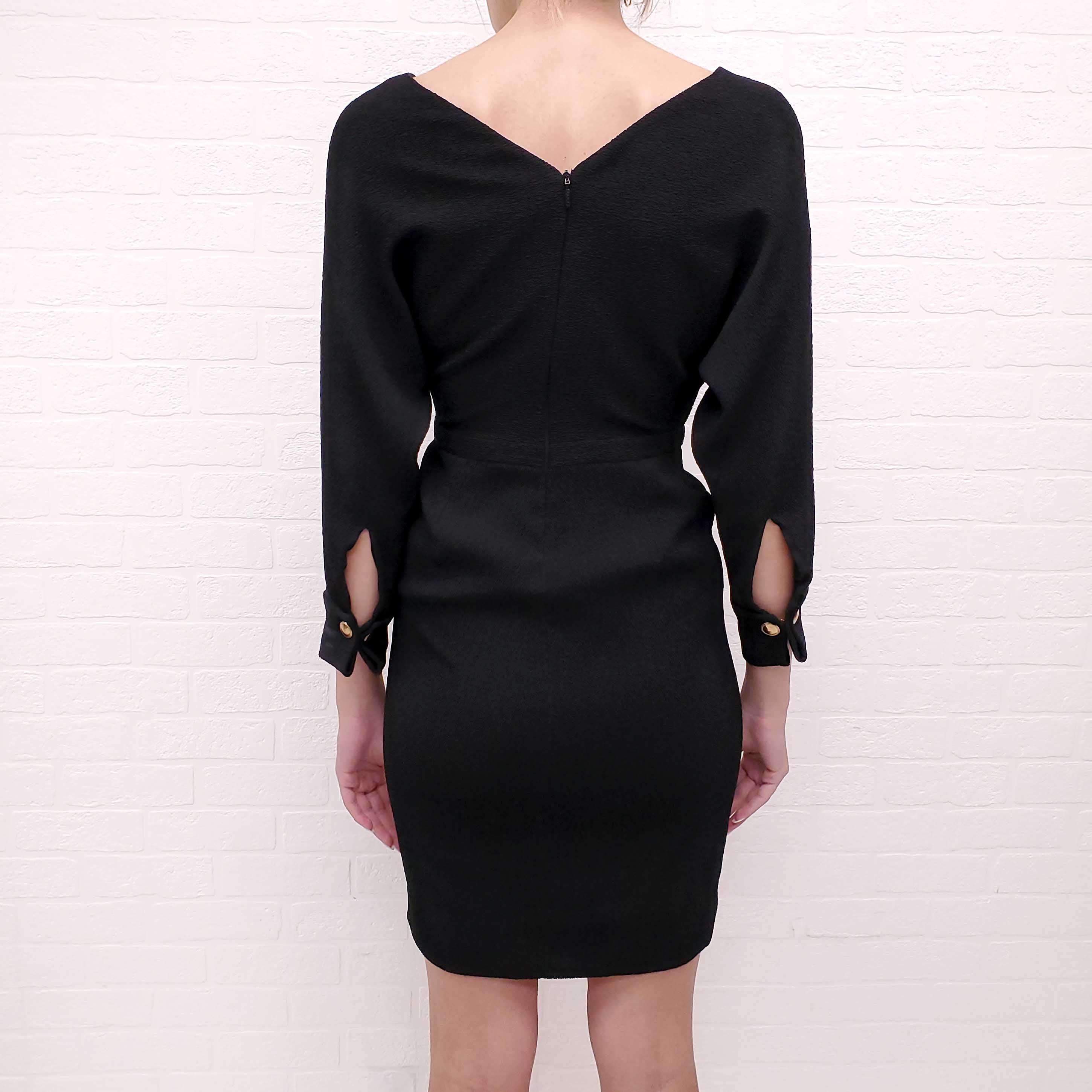 GUCCI BLACK CREPE DRESS WITH GOLD LOGO BUTTONS - SIZE 38