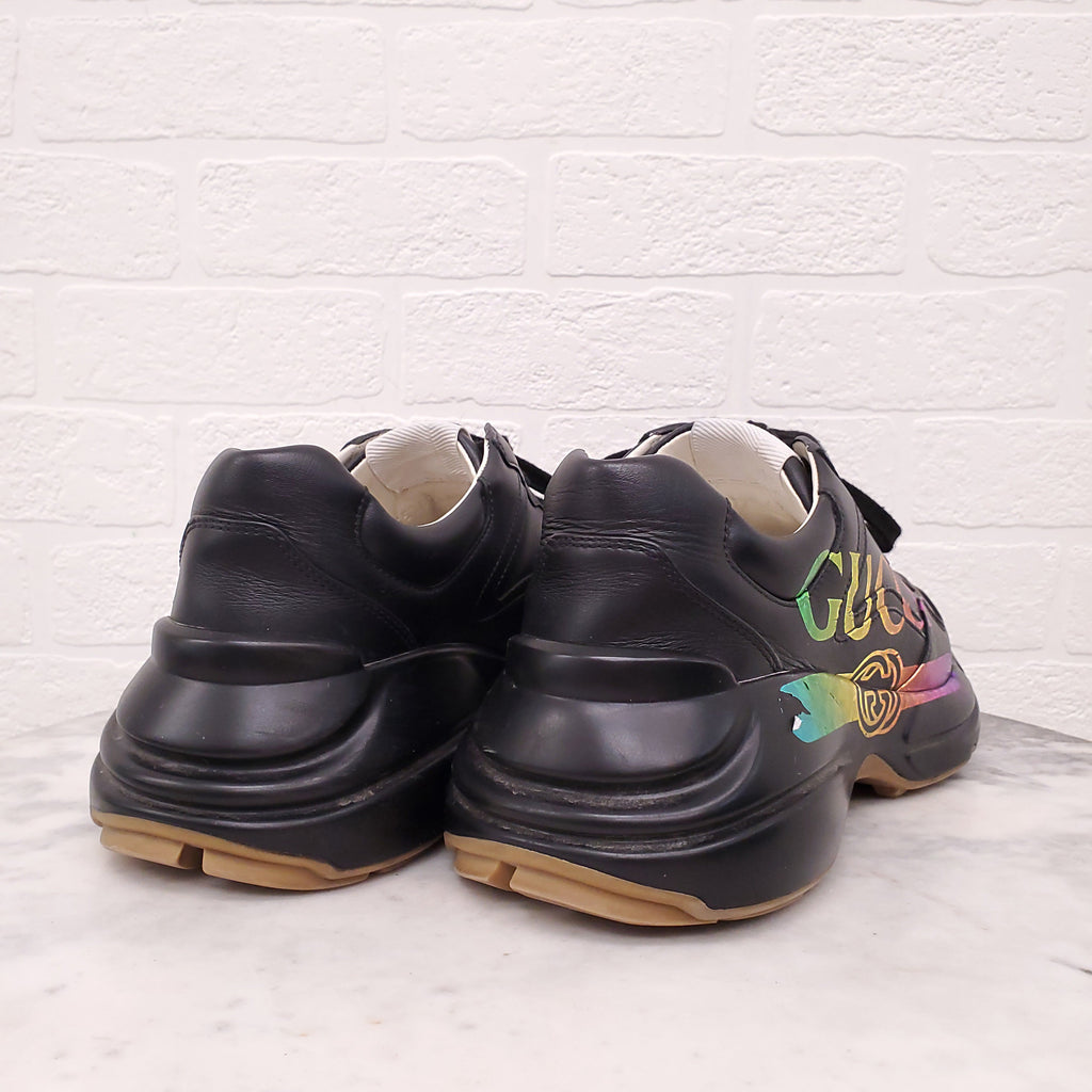 GUCCI BLACK RAINBOW LOGO SNEAKERS - SIZE 40