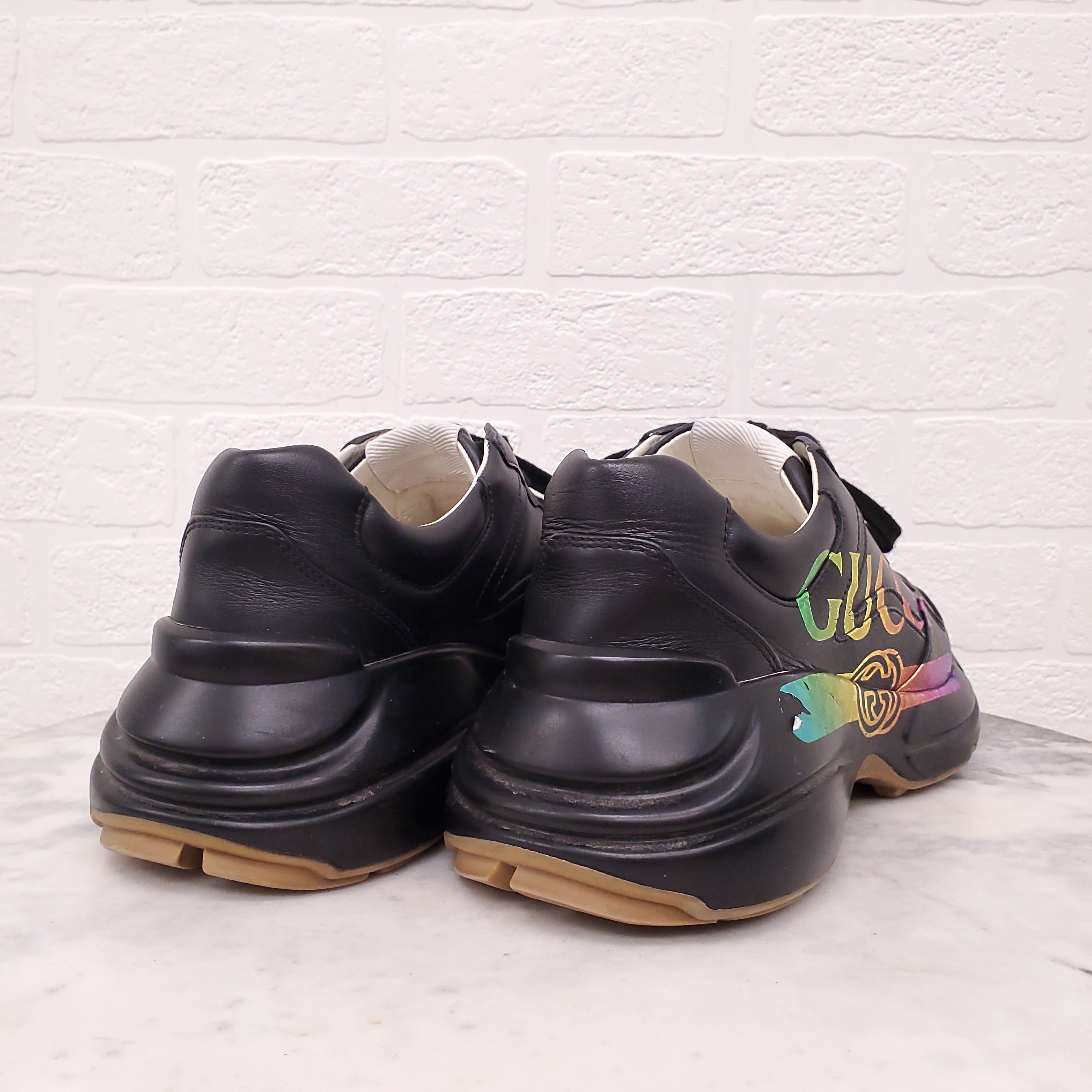 GUCCI BLACK RAINBOW LOGO SNEAKERS - SIZE 40