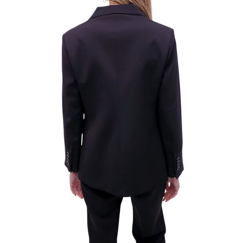 GUCCI BLACK SUIT WITH PLEATED SLEEVE DETAIL - SIZE 6