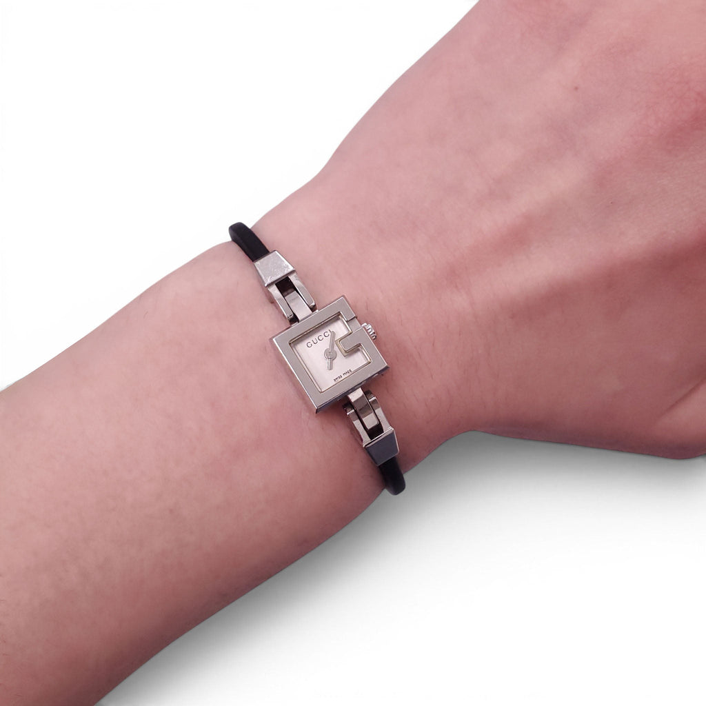 GUCCI BLACK THIN BAND GG LOGO WATCH