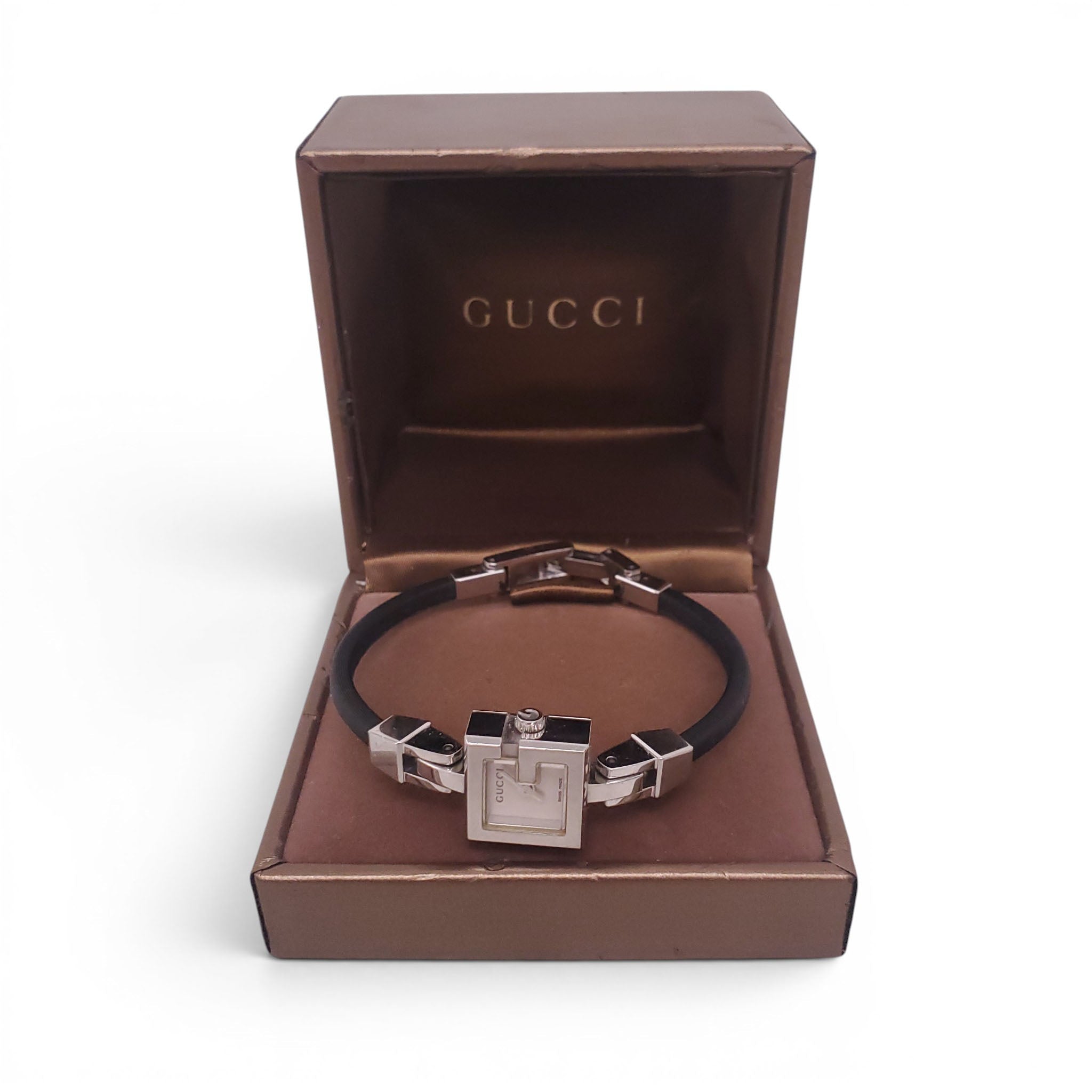 GUCCI BLACK THIN BAND GG LOGO WATCH