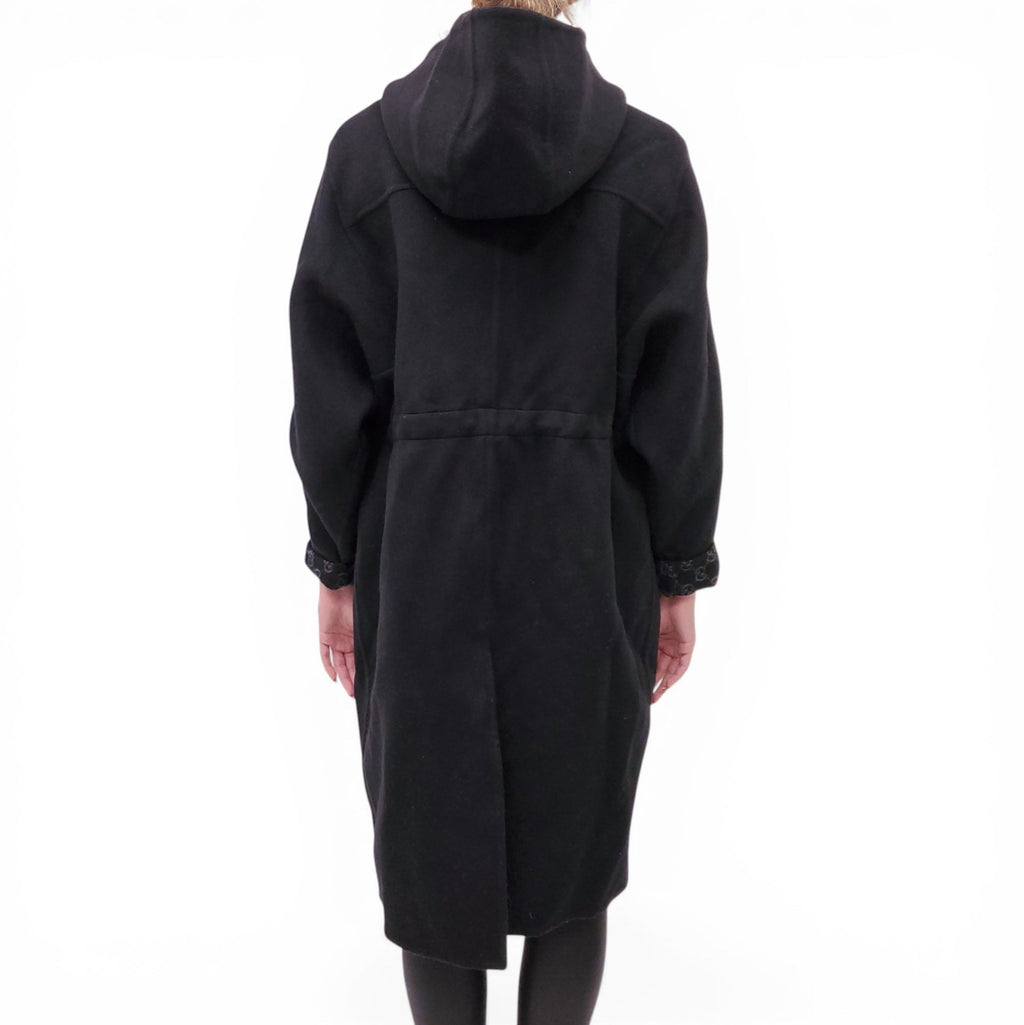 GUCCI BLACK WOOL COAT WITH MONOGRAM LINING - SIZE 38