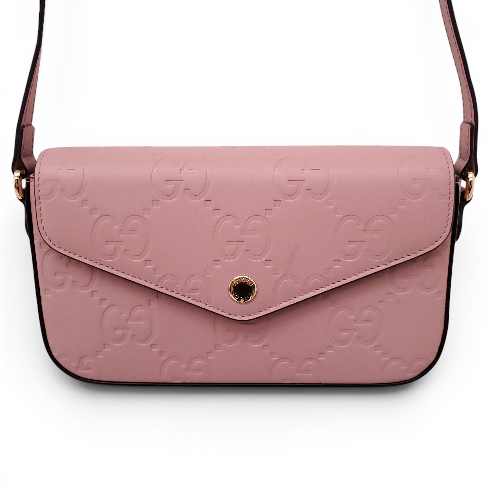GUCCI BLUSH PINK GG EMBOSSED LEATHER MINI CROSSBODY BAG