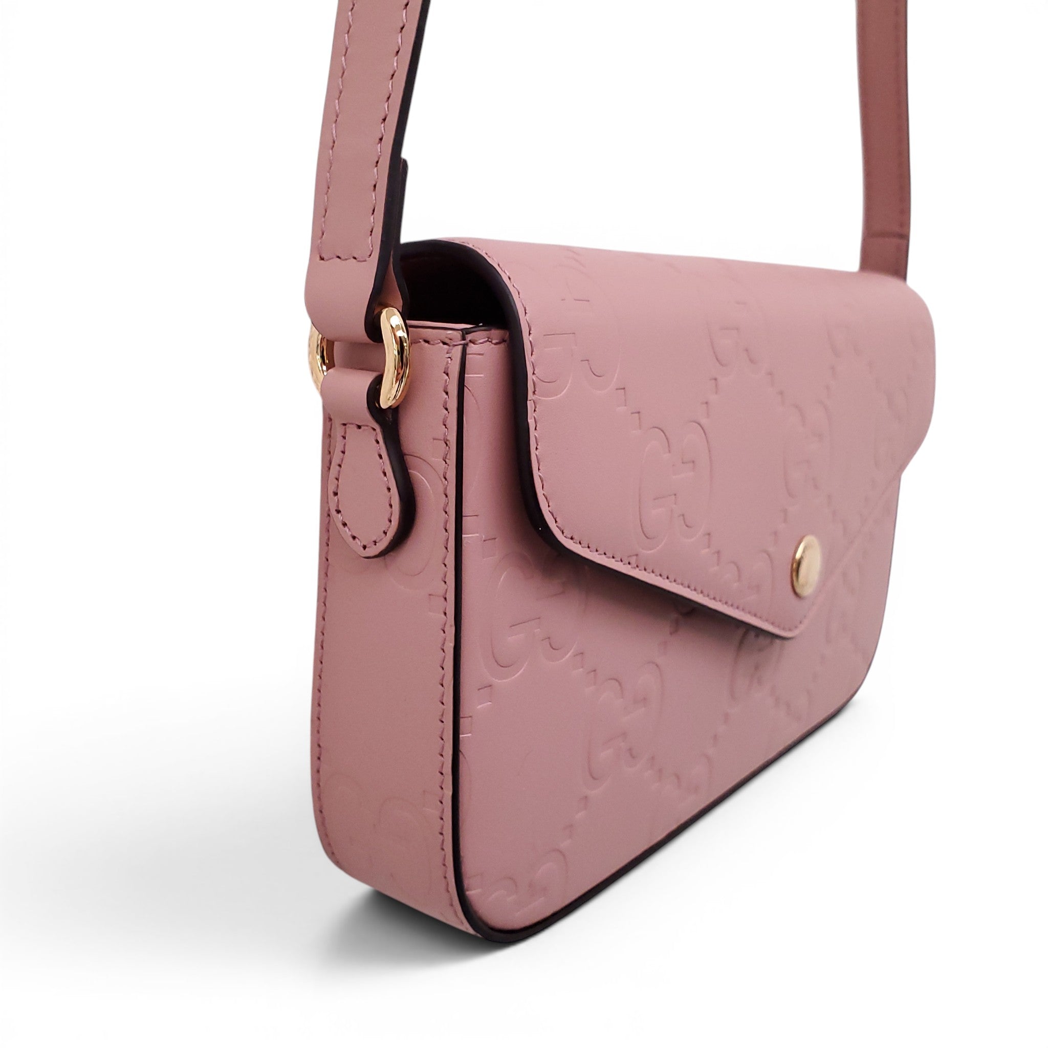 GUCCI BLUSH PINK GG EMBOSSED LEATHER MINI CROSSBODY BAG