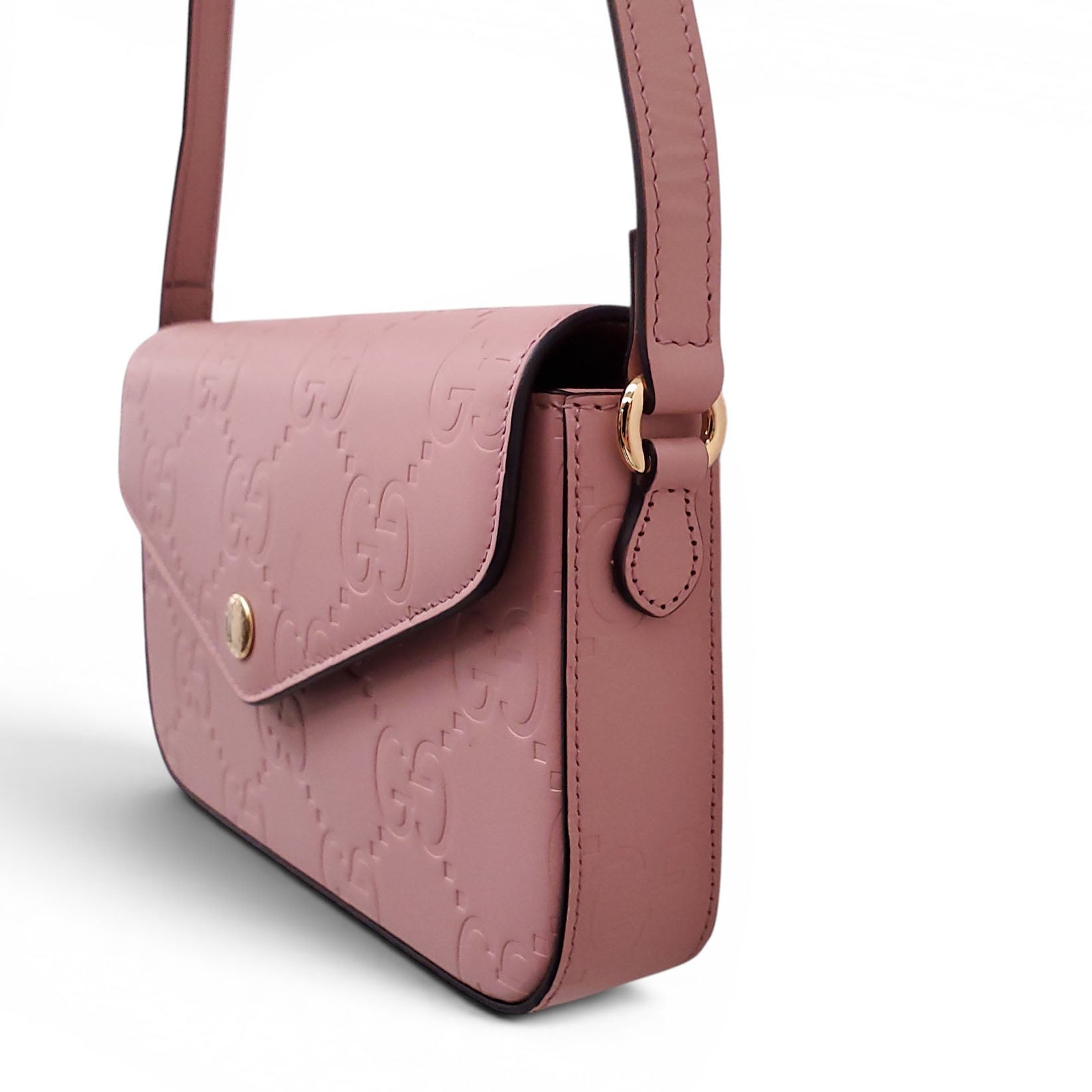 GUCCI BLUSH PINK GG EMBOSSED LEATHER MINI CROSSBODY BAG