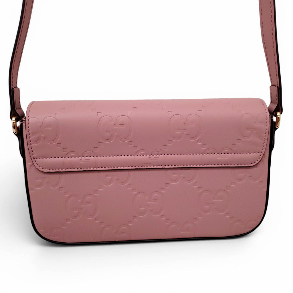 GUCCI BLUSH PINK GG EMBOSSED LEATHER MINI CROSSBODY BAG