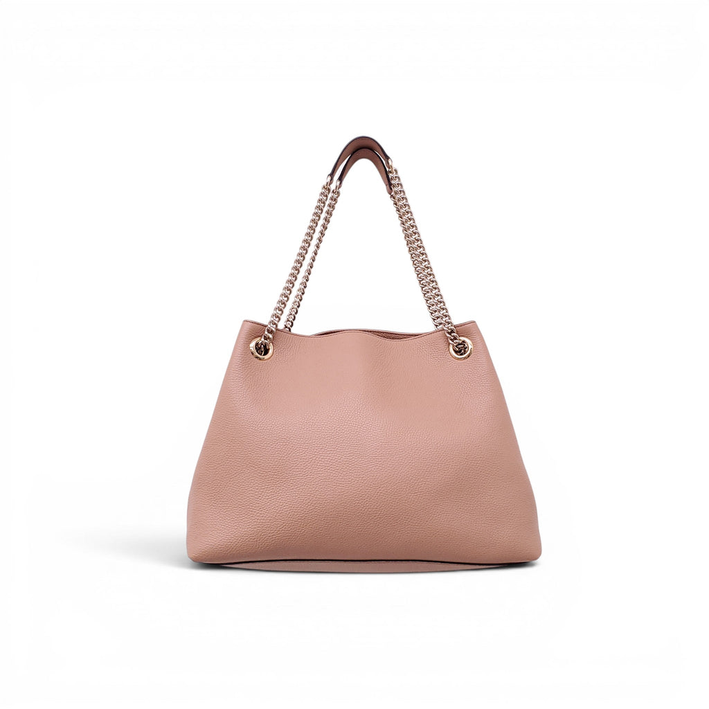 GUCCI BLUSH PINK MEDIUM SOHO TASSLE LOGO CHAIN BAG