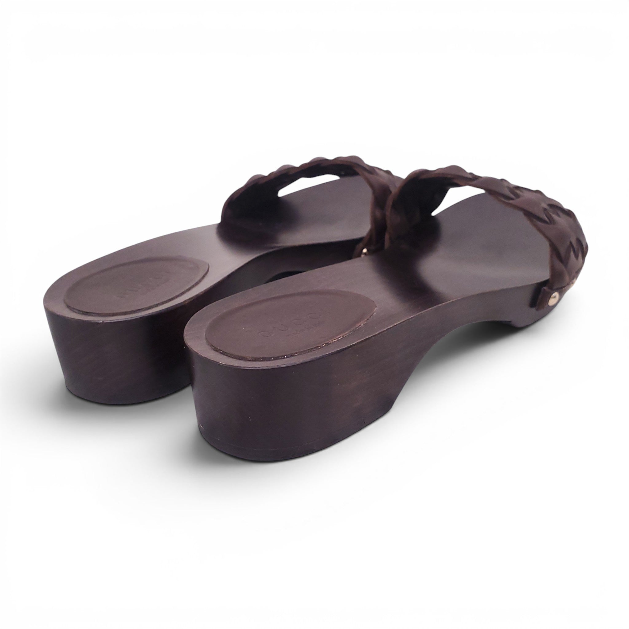 GUCCI BROWN WOOD WOVEN FLATS - SIZE 6.5