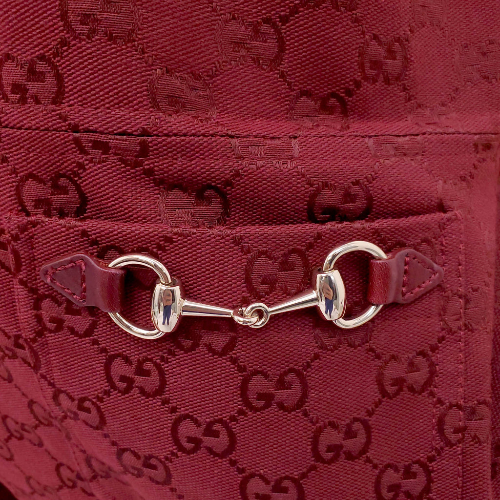 GUCCI BURGUNDY MONOGRAM ROMPER WITH HORSEBIT DETAIL - SIZE 38