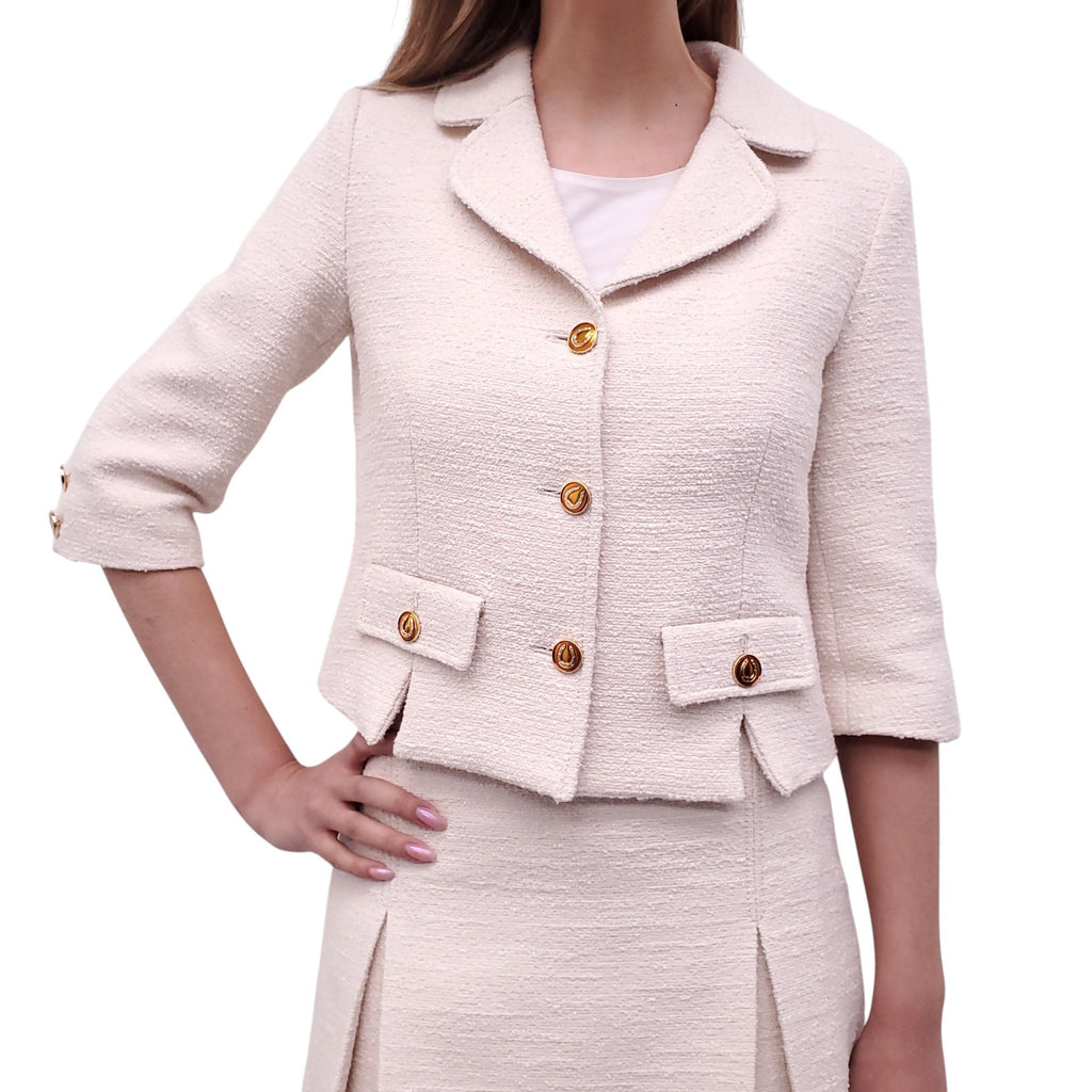 GUCCI CREAM CROPPED BOUCLÉ JACKET WITH HORSESHOE BUTTONS - SIZE 36