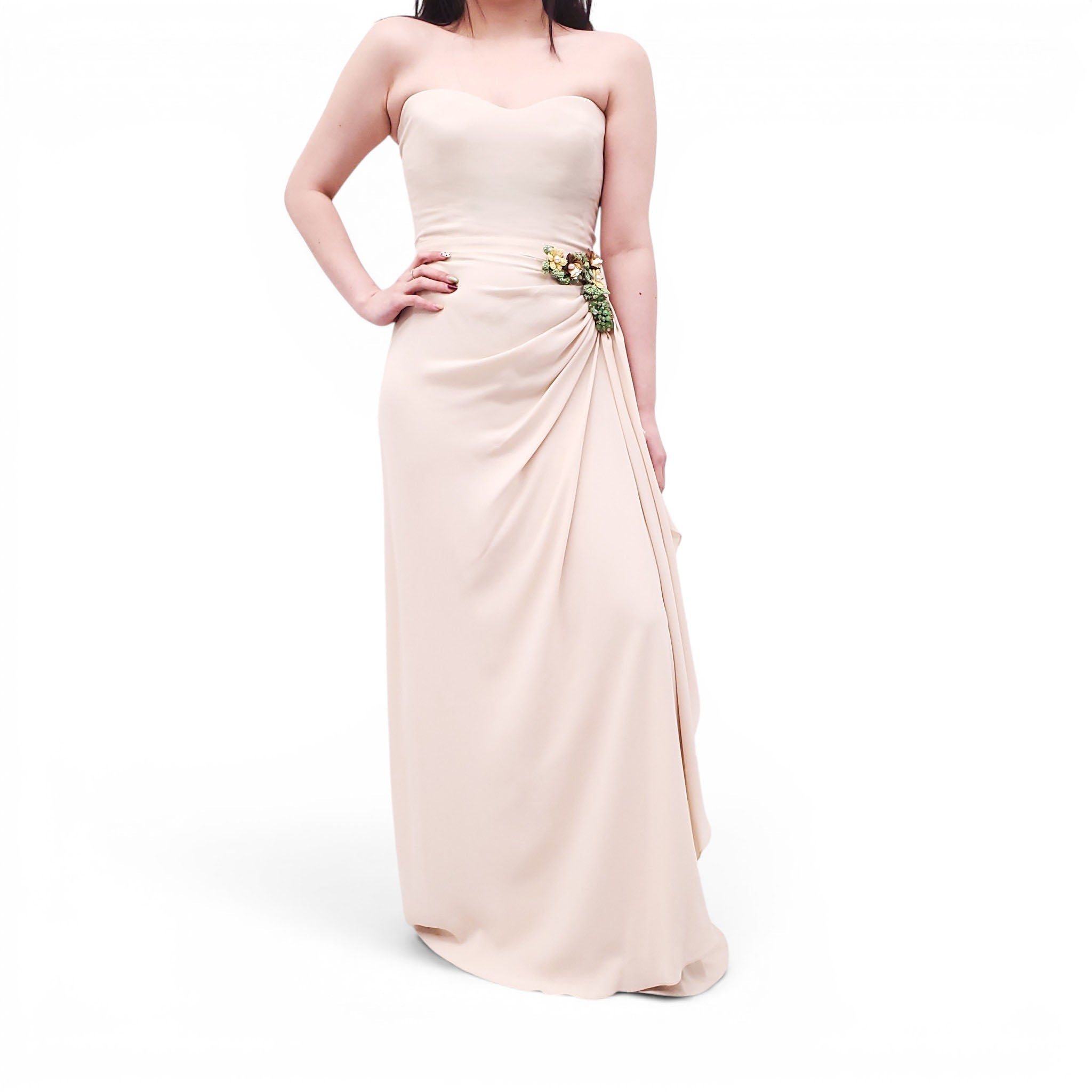 GUCCI CREAM DRAPED GOWN WITH EMBELLISHED DETAIL - SIZE 40