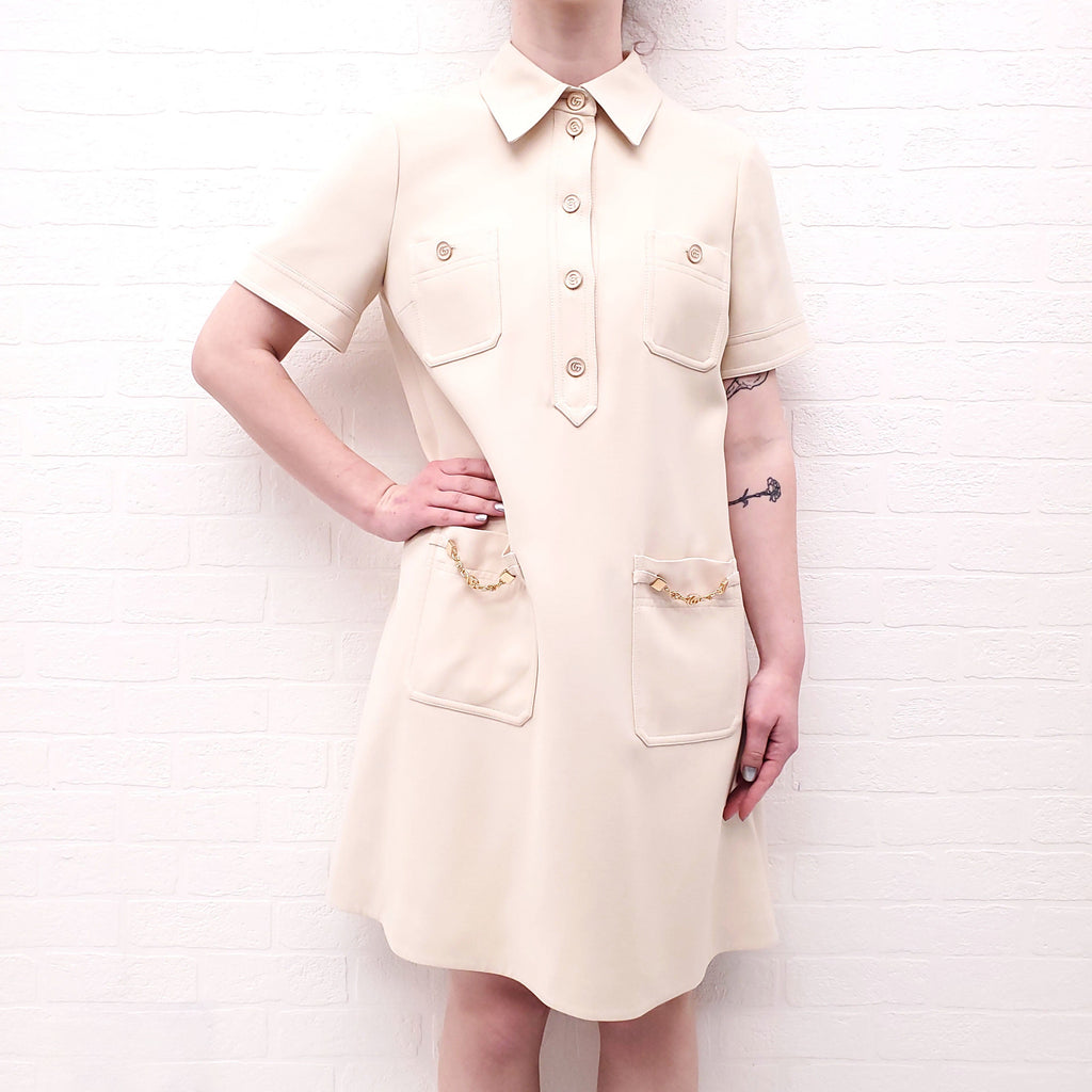 GUCCI CREAM DRESS WITH GOLD HORSEBIT DETAILS - SIZE 42