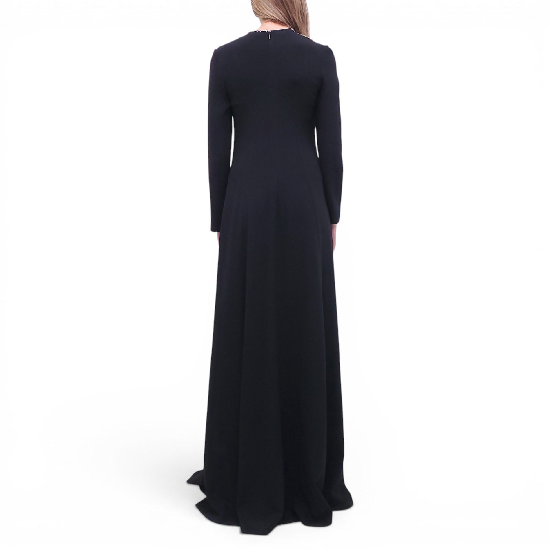 GUCCI BLACK LONG SLEEVE GOWN WITH CRYSTAL STAR EMBELLISHMENTS - SIZE S
