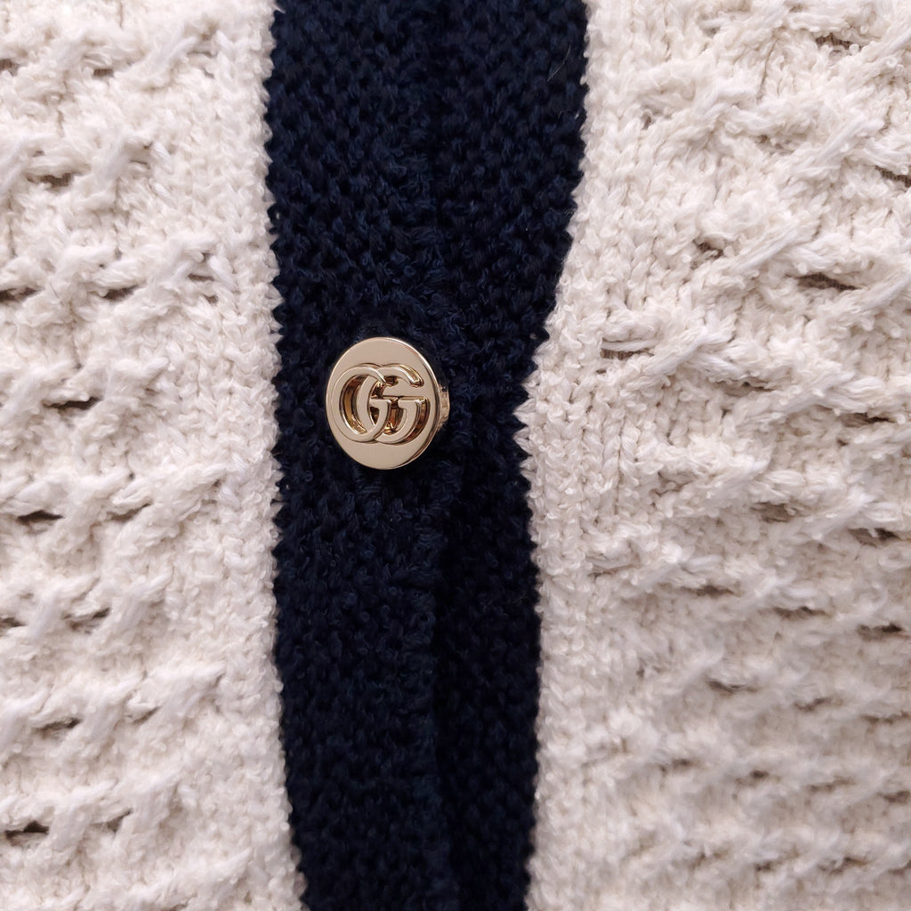 GUCCI CROCHET CREAM SHORT SLEEVE CARDIGAN - SIZE XS
