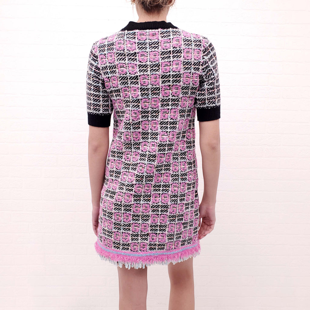 GUCCI MULTICOLOURED TWEED LOGO SWEATER DRESS - SIZE XS