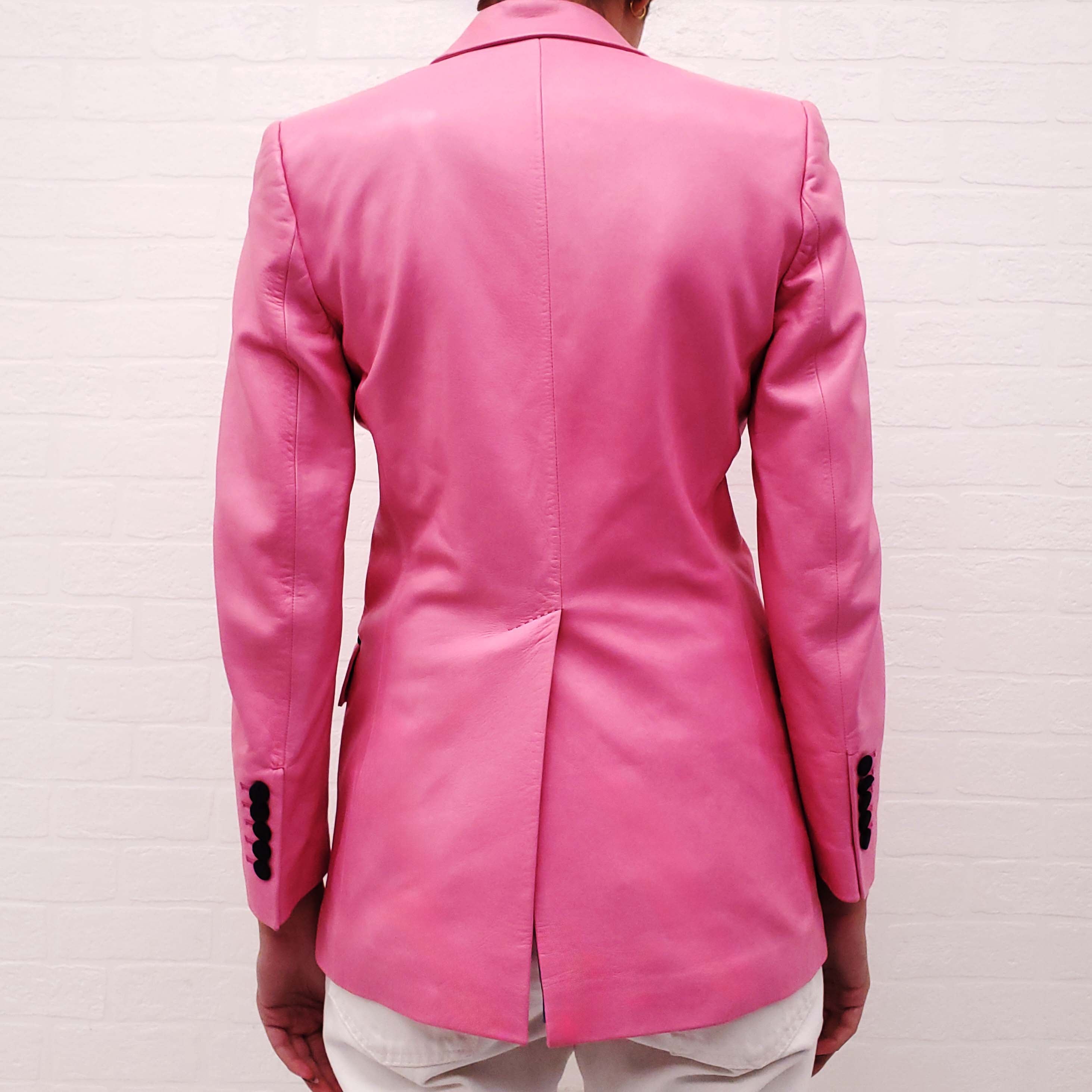 GUCCI PINK LEATHER BLAZER WITH BLACK LAPEL - SIZE 38